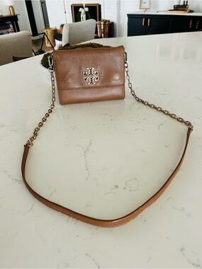 Tory Burch Tan Leather Crossbody with Logo Plaque